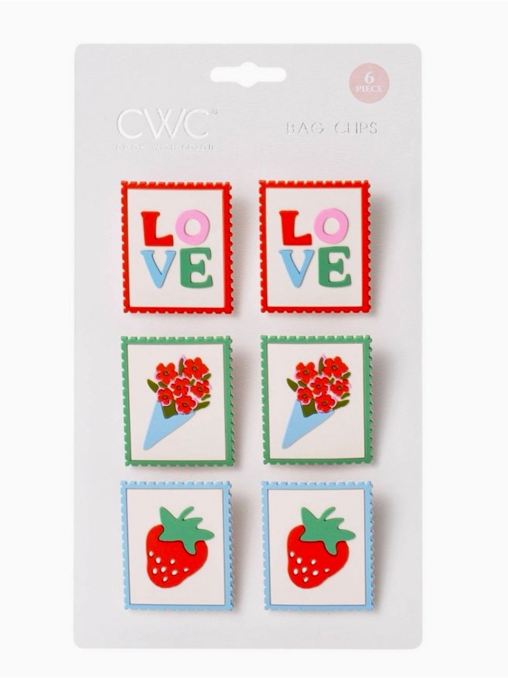 Colorful 'Love' & Strawberry Bag Clips - Multicolor (6-Pack)